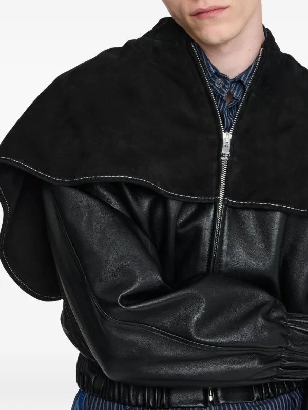 JW Anderson Cape Leather Jacket | Black | FARFETCH