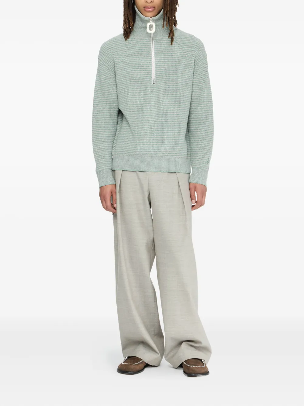 JW Anderson Wafelgebreide trui met halve rits - Blauw