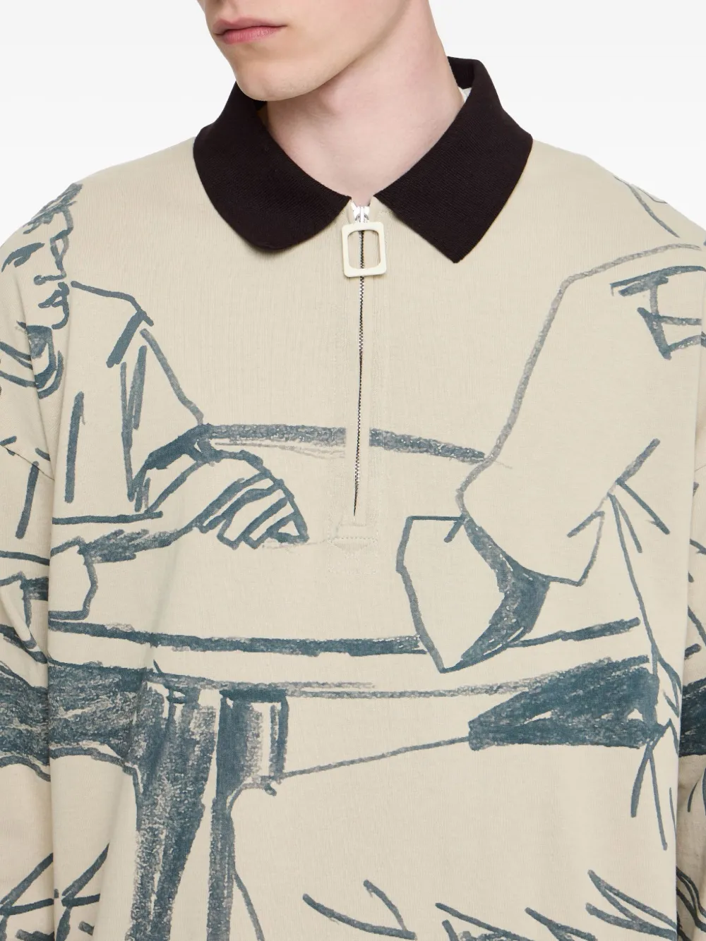 JW Anderson Poloshirt met illustratie en halve rits Beige