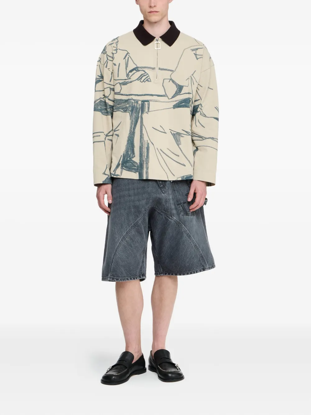 JW Anderson Poloshirt met illustratie en halve rits Beige