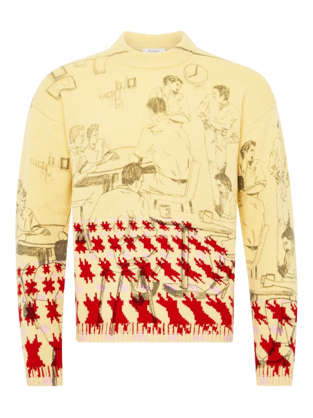 Jw Anderson Sketch-houndstooth Sweater In Yellow