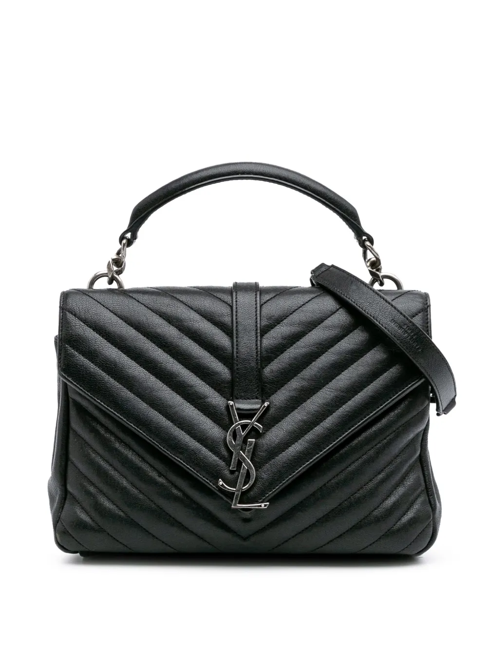 Pre-owned Saint Laurent 2016 Medium Monogram Chevron Sheepskin College Bag Satchel