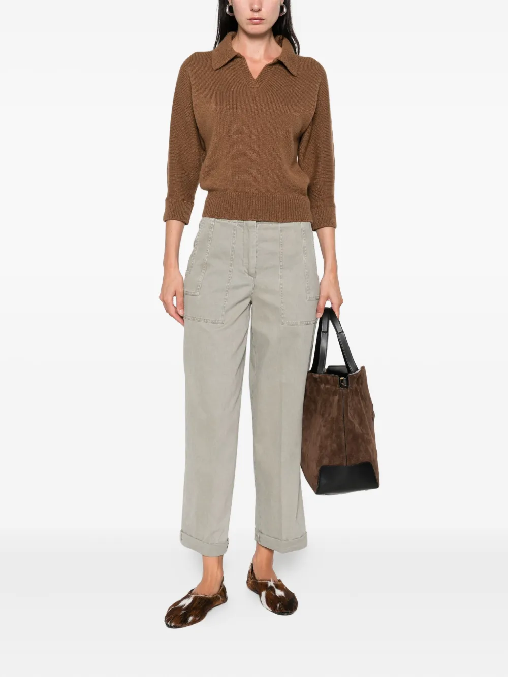 Peserico patch-pockets cropped trousers Grijs
