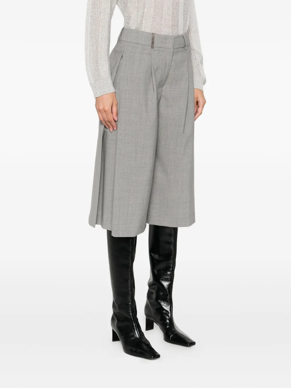 Peserico pleated wool-blend knee-length shorts Grijs
