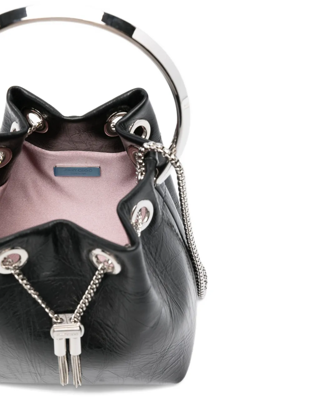 Jimmy Choo Bon circular-handle tassel bucket bag Zwart