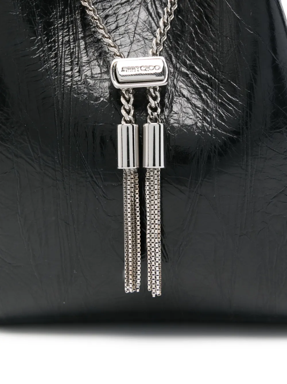 Jimmy Choo Bon circular-handle tassel bucket bag Zwart