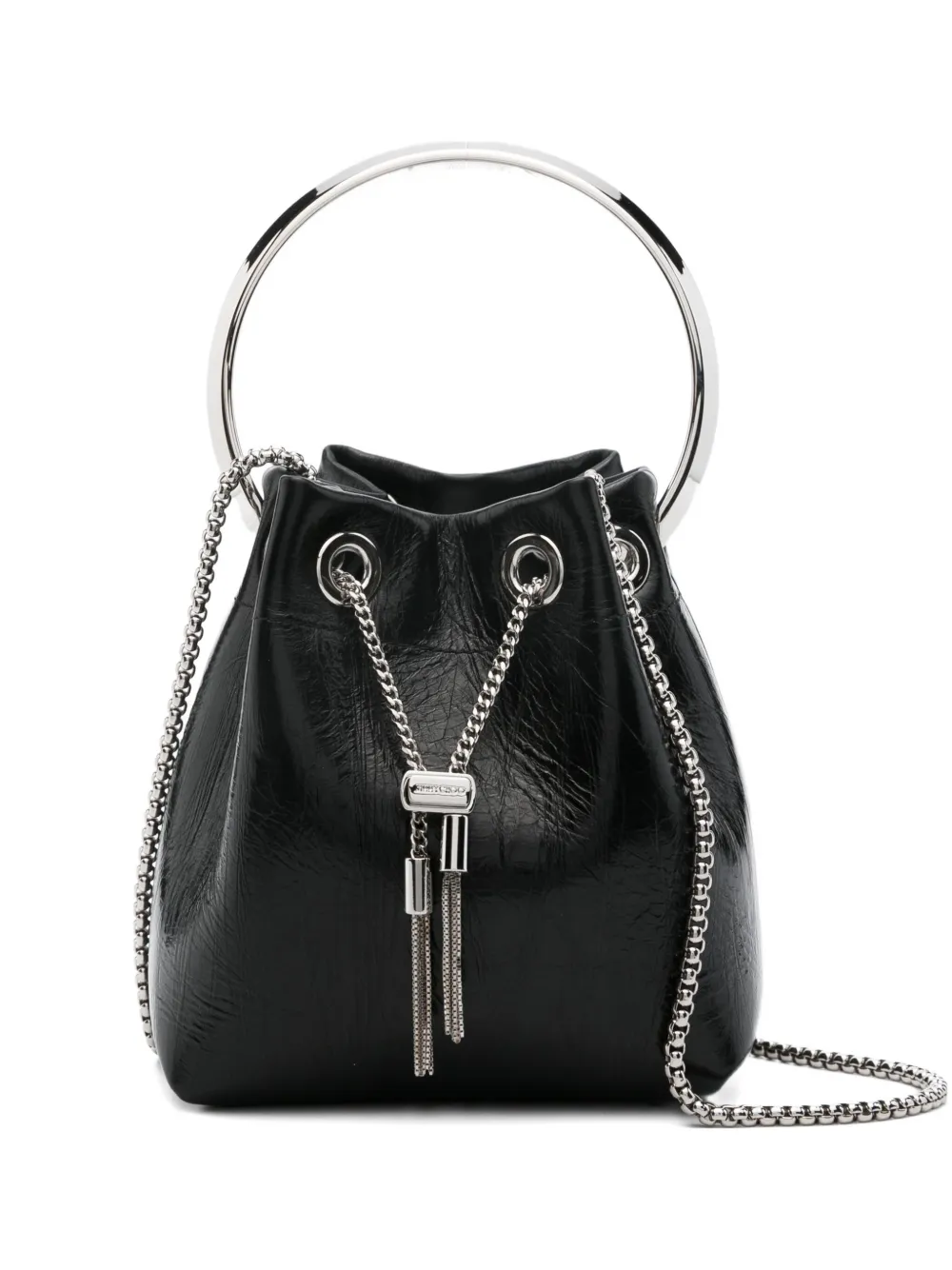 Jimmy Choo Bon circular-handle tassel bucket bag Zwart