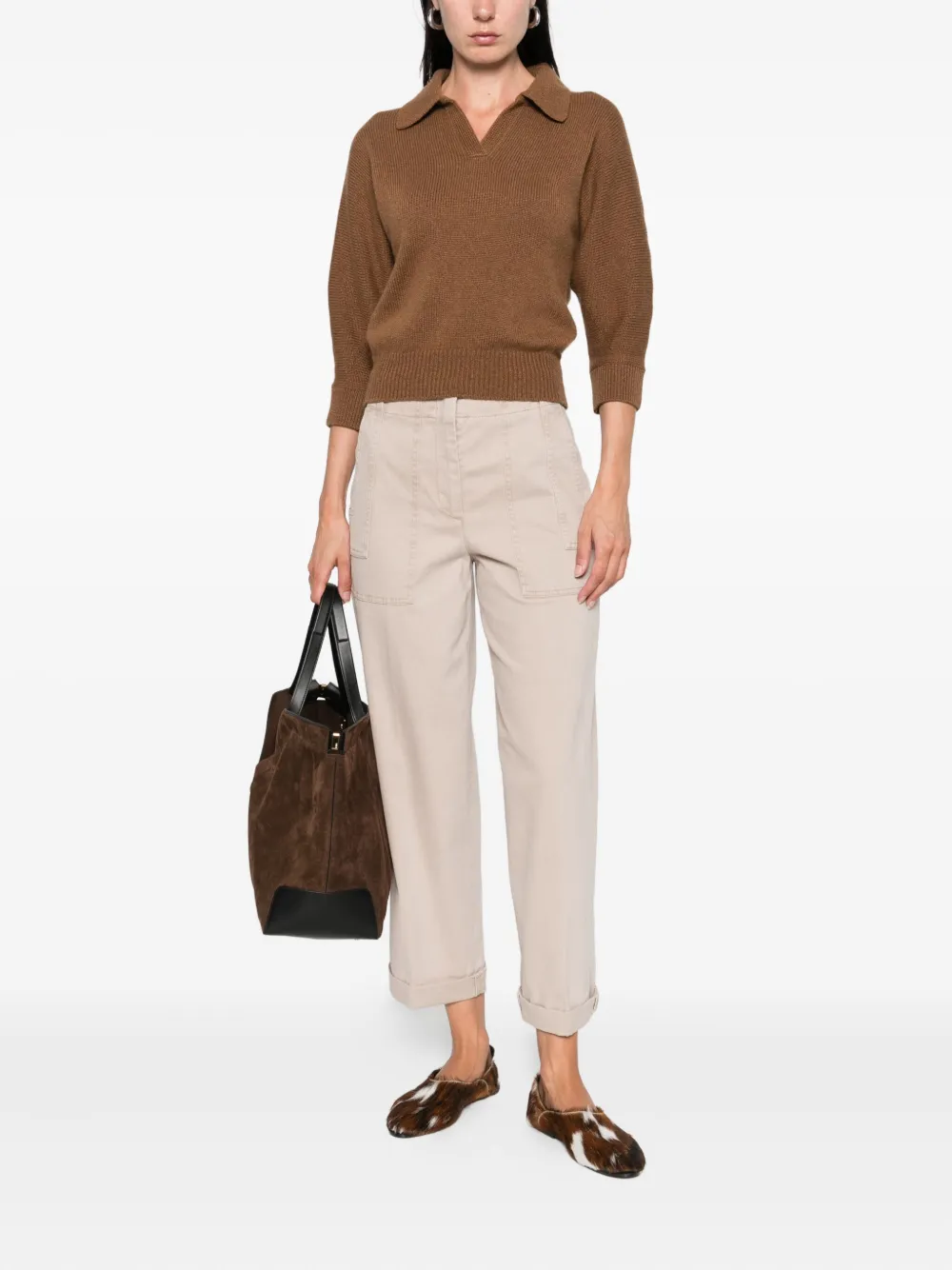Peserico pocket-cuffed cropped trousers Beige