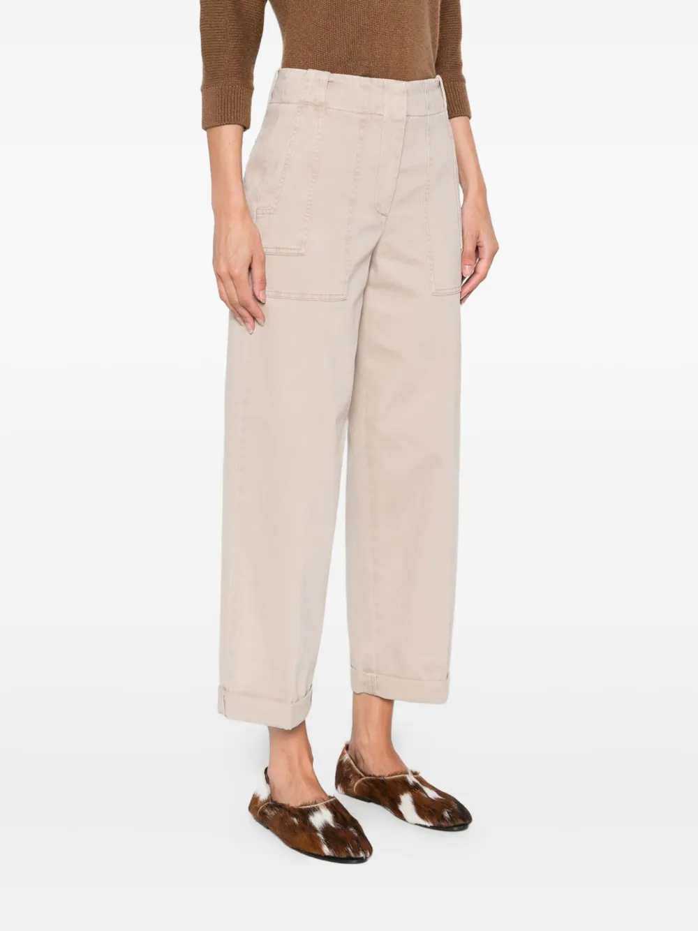 Peserico pocket-cuffed cropped trousers Beige