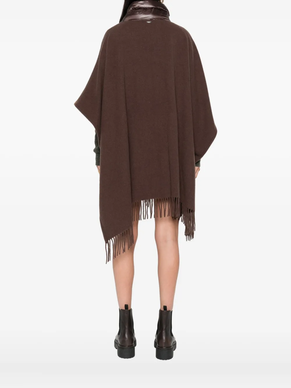 Herno Poncho met gewatteerde zak en franje Bruin