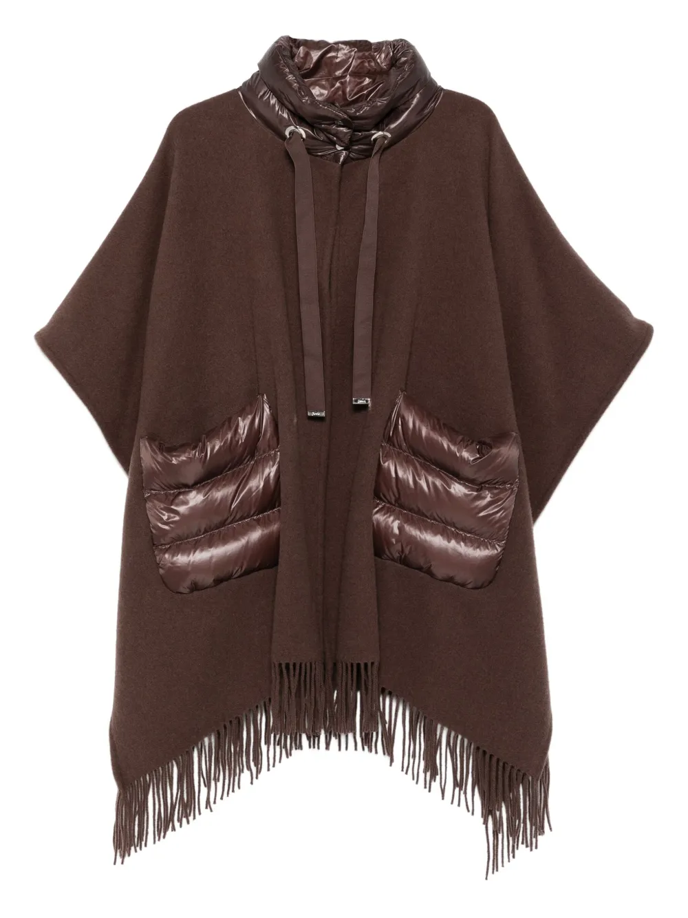 Herno Poncho met gewatteerde zak en franje Bruin