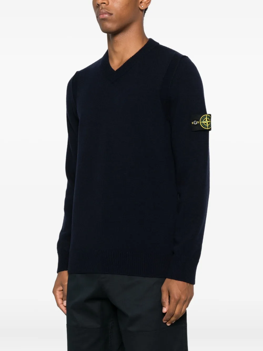 Stone Island v-neck logo-patch sweater Blauw