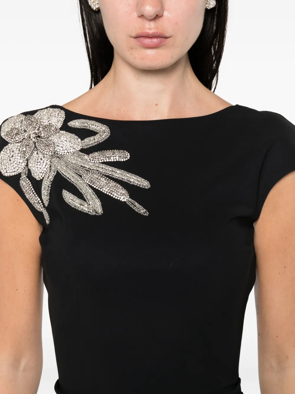 CHIARA BONI La Petite Robe Verfraaide midi-jurk met overslag Zwart