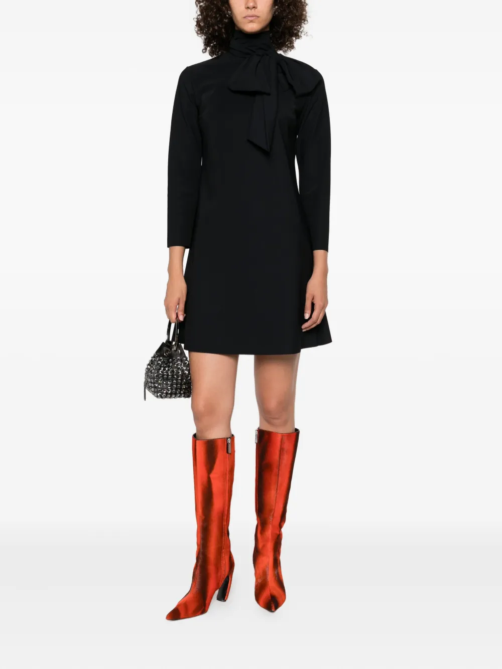 CHIARA BONI La Petite Robe Jurk met gestrikte hals en cropped mouwen Zwart