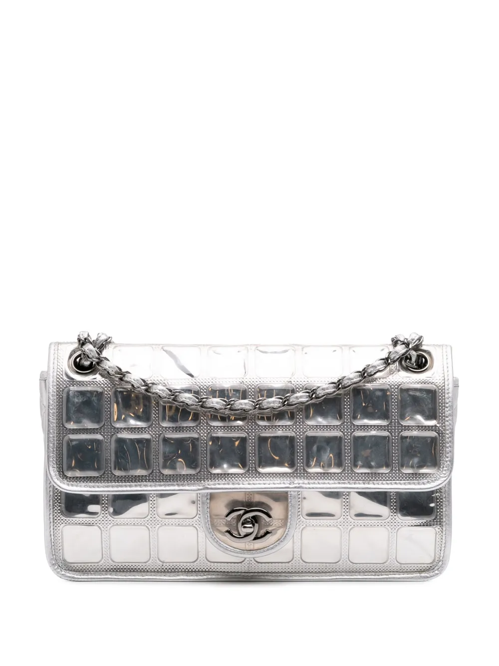 Pre-owned Chanel 2006-2008 Vinyl Ice Cube Flap Shoulder Bag In Silver