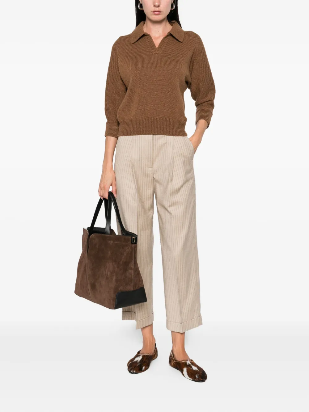 Peserico pinstripe pleated cropped trousers Beige