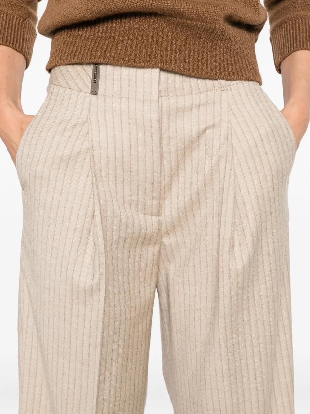 Peserico pinstripe pleated cropped trousers Beige