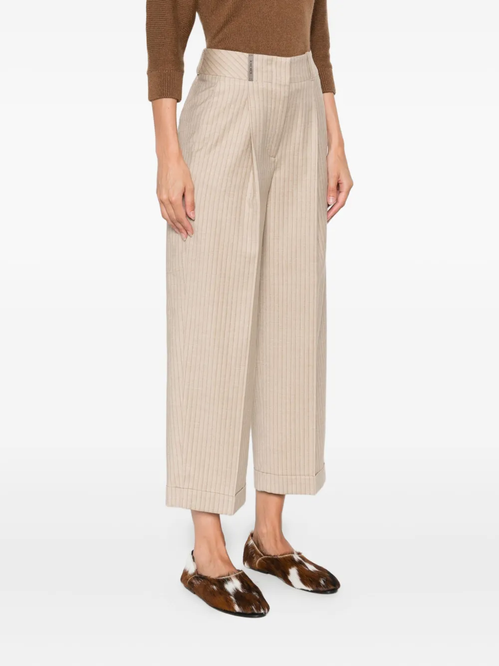 Peserico pinstripe pleated cropped trousers Beige