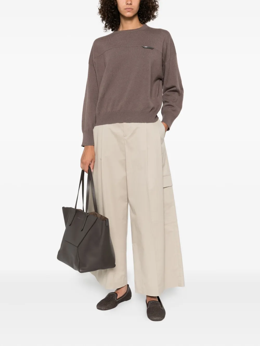 Brunello Cucinelli panelled crew-neck sweater Bruin