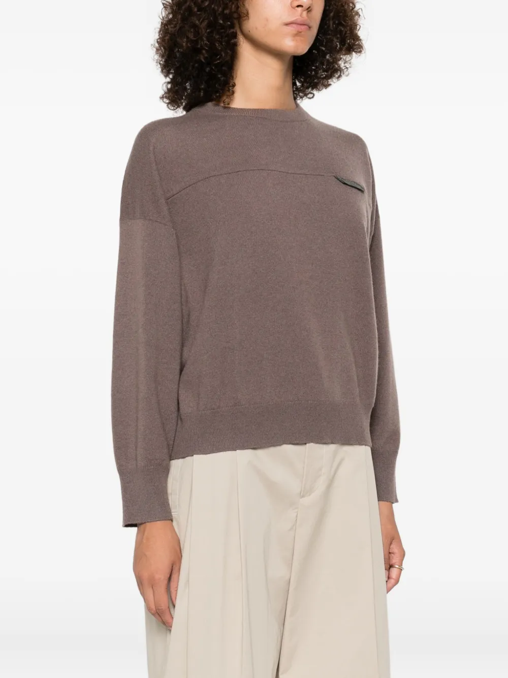 Brunello Cucinelli panelled crew-neck sweater Bruin