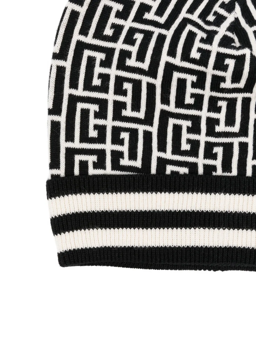 Balmain Kids monogram striped-trim beanie hat Wit