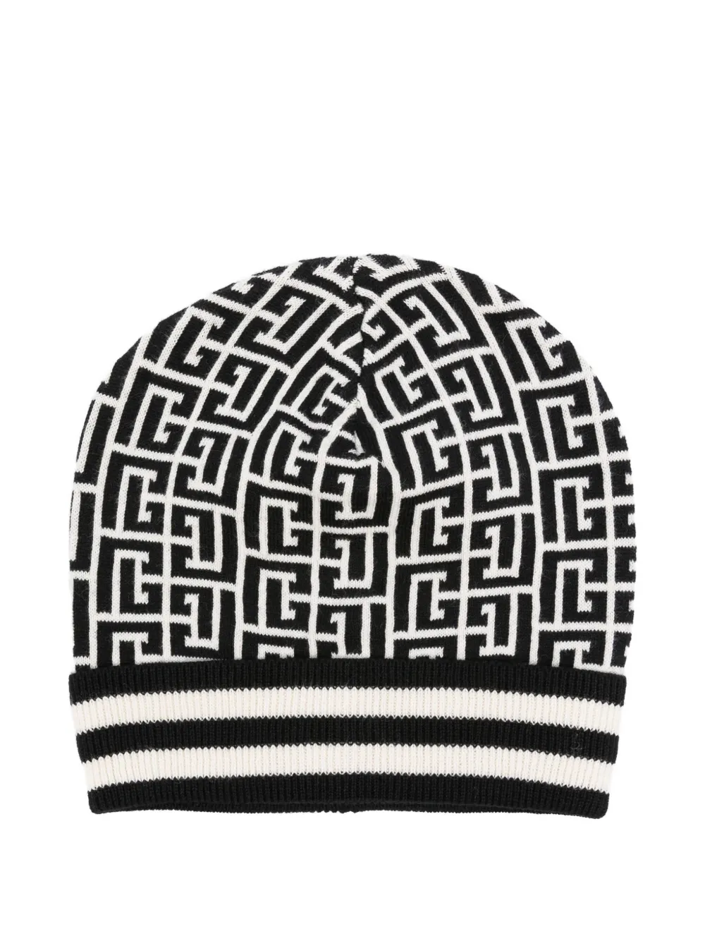 Balmain Kids monogram striped-trim beanie hat Wit