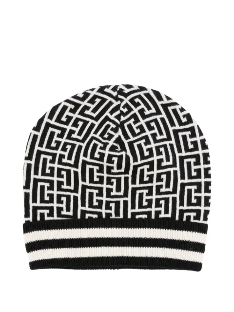 Balmain Kids monogram striped-trim beanie hat