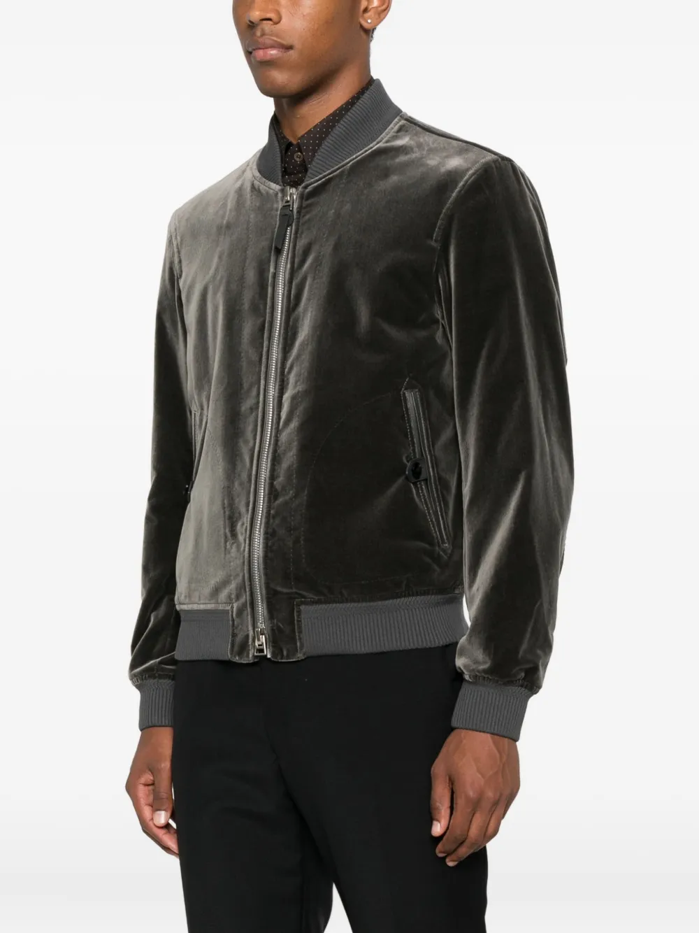 TOM FORD Fluwelen bomberjack met rits Grijs