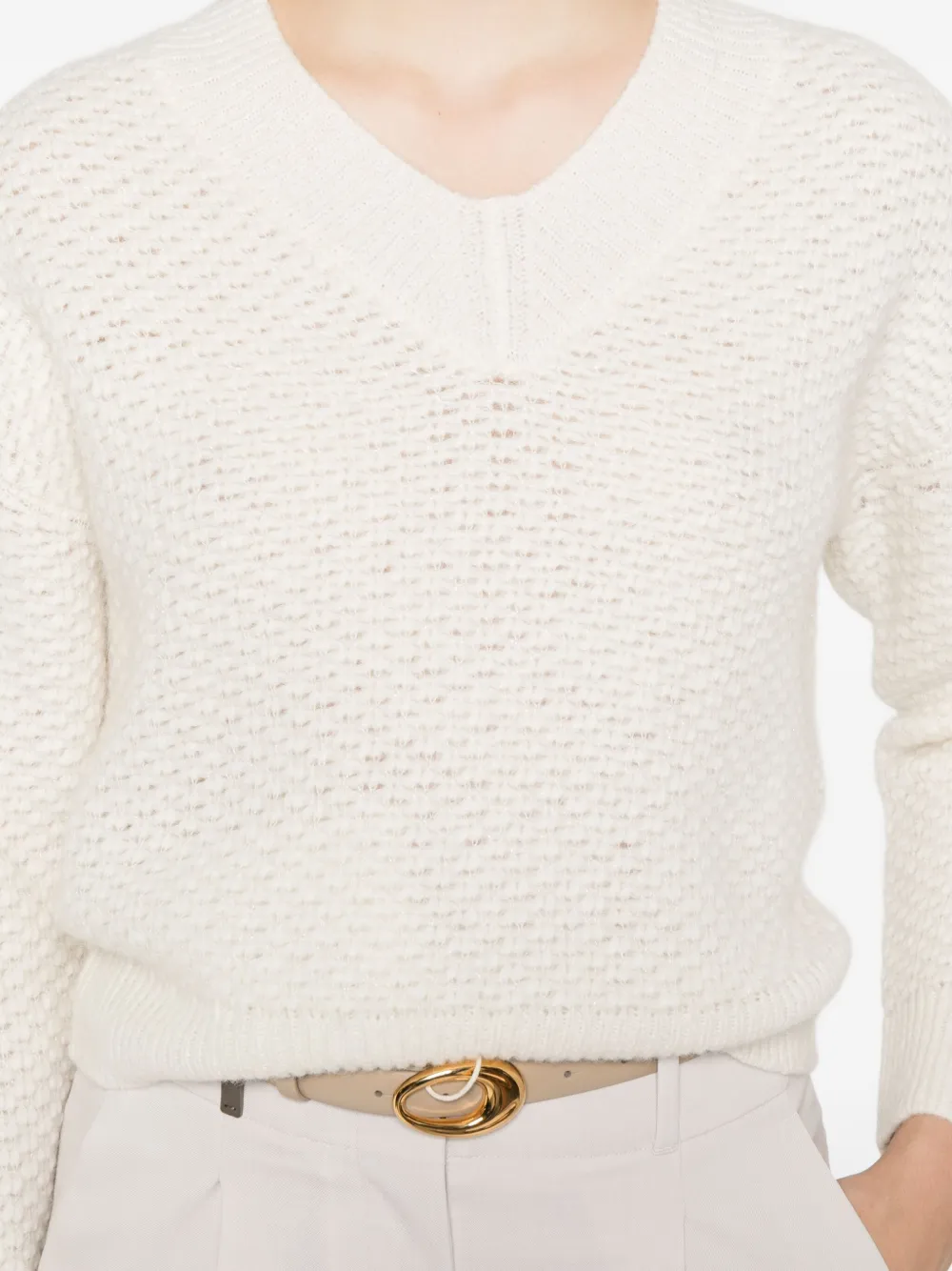 Peserico Trui met textuur en V-hals Beige