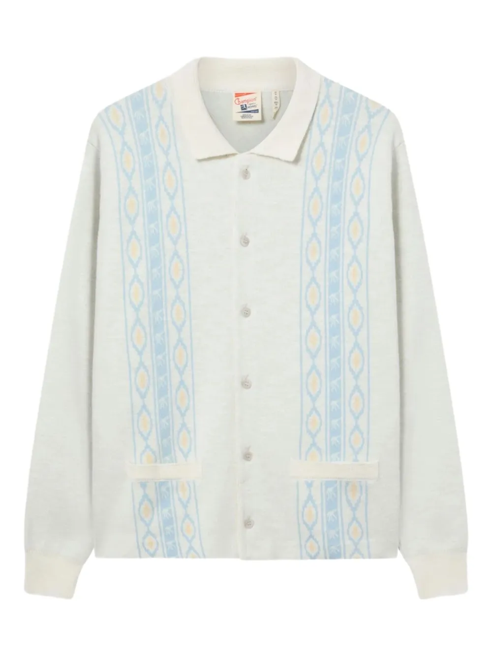Champion polo-neck patterned cardigan Wit