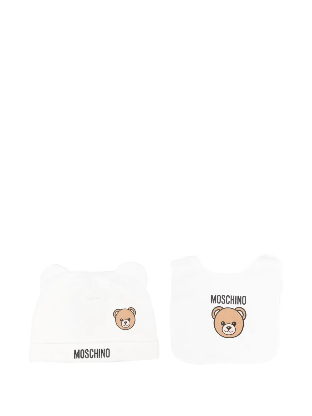 Moschino Kids Teddy-print beanie hat set Wit