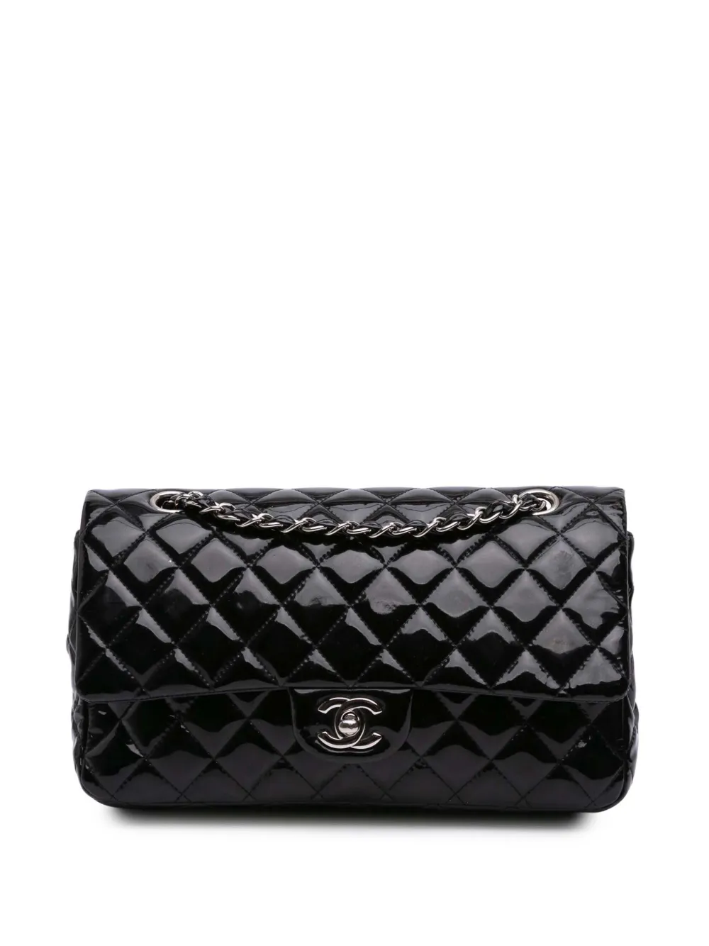 CHANEL Pre-Owned 2014-2015 ミディアム クラシック パテント ダブルフラップ ショルダーバッグ - ブラック CHANEL Pre-Owned 2014-2015 ミディアム クラシック パテント ダブルフラップ ショルダーバッグ - ブラック