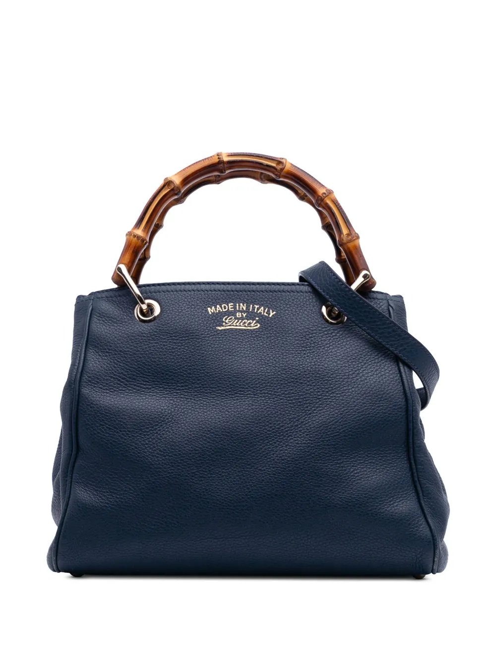 Pre-owned Gucci 2016-2024 Small Calfskin Bamboo Shopper Satchel In Blue