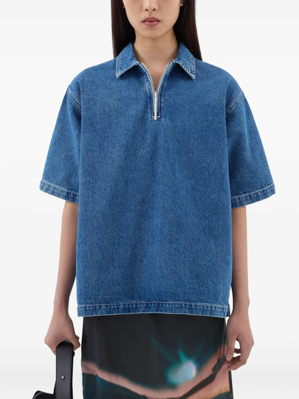 Sunnei Denim poloshirt met halve rits Blauw