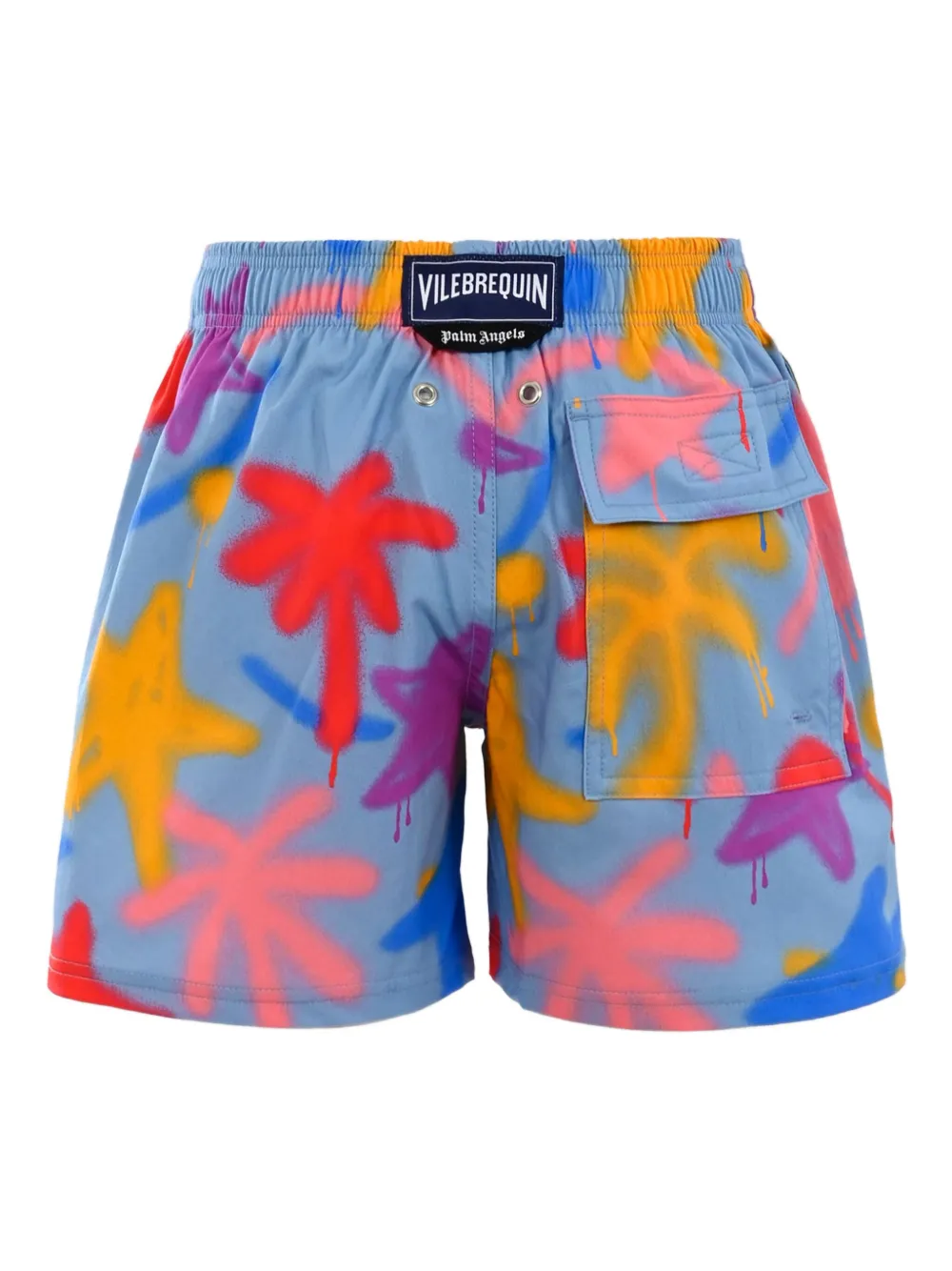 Palm Angels Kids Zwembroek met verfprint Blauw
