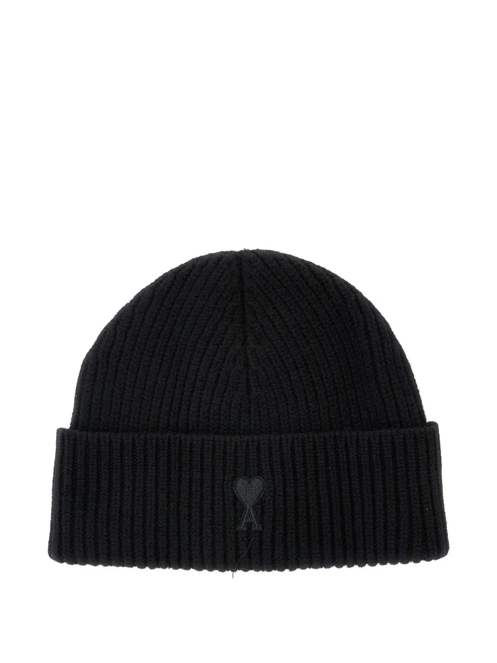 AMI Paris ribbed logo beanie hat | Black | Image 1