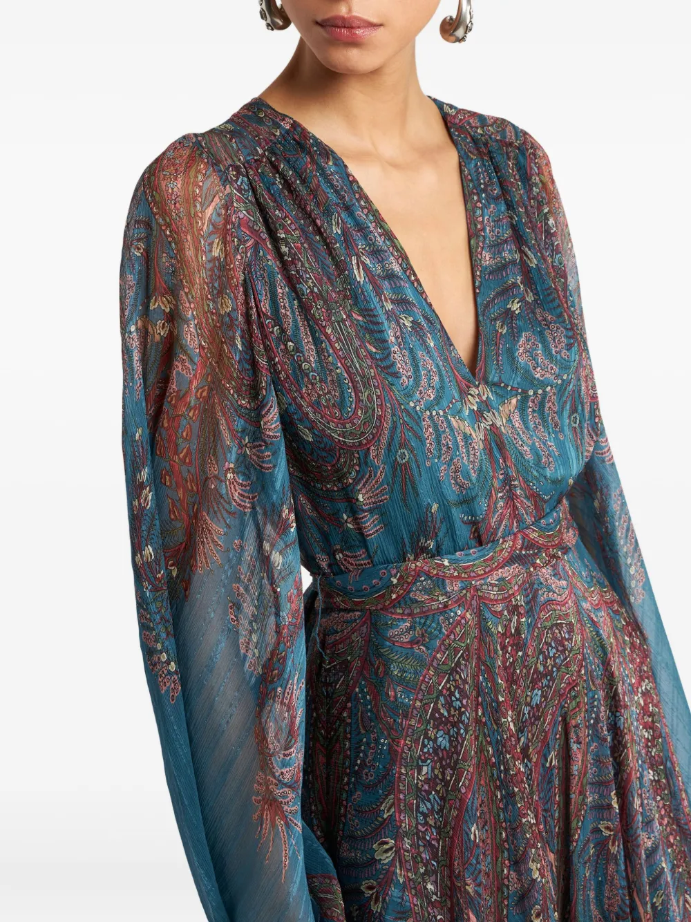 ETRO Maxi-jurk met print en klokmouwen Blauw