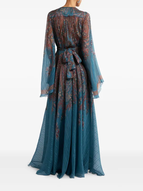floor length jacket dress Girls Teal Embellished V-Neck Flared Sleeves Net Fit & Flared Maxi Dress main image 1