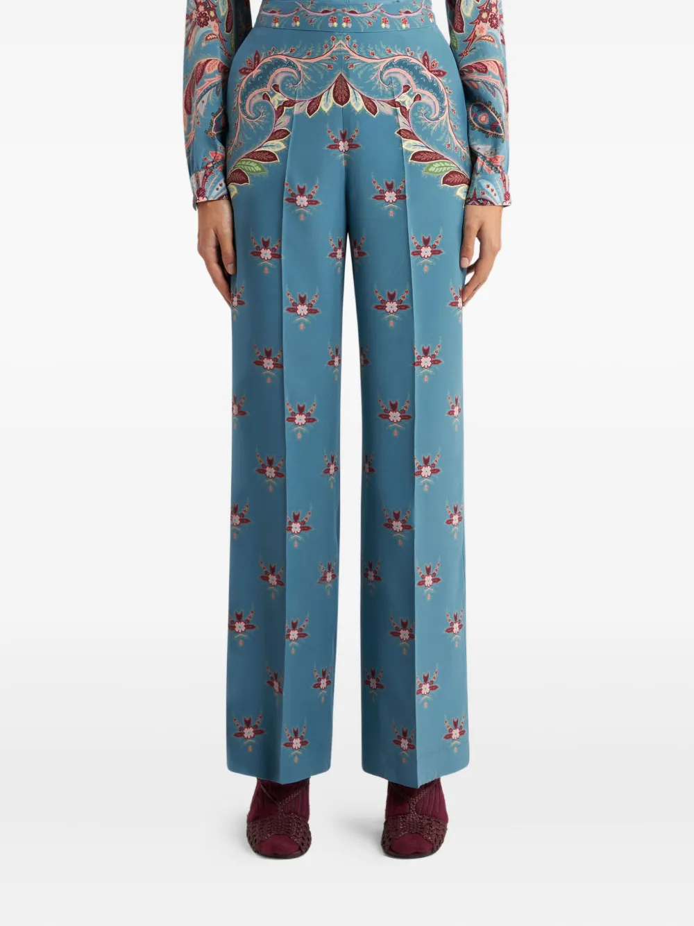 ETRO Broek met bloemenprint Blauw