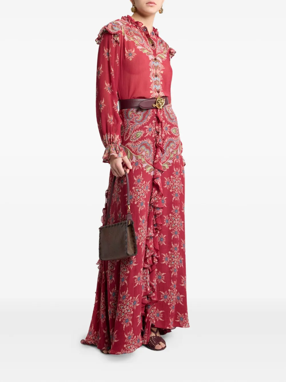 ETRO Blouse met paisley-print en ruches - Rood