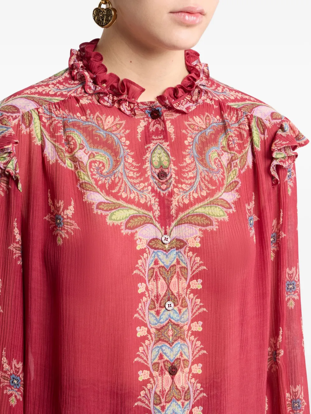 ETRO Blouse met paisley-print en ruches Rood