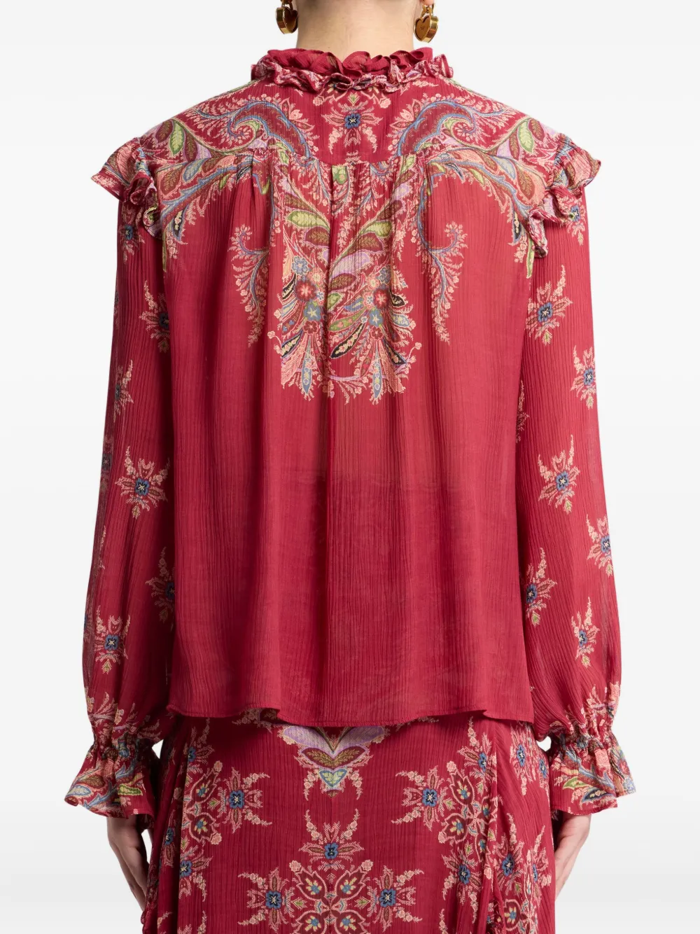 ETRO Blouse met paisley-print en ruches Rood