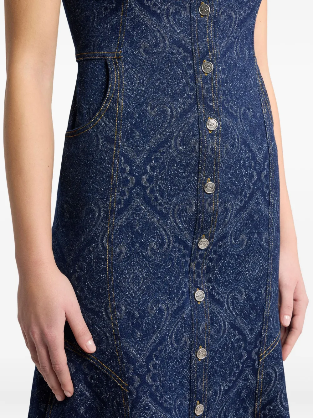 Etro Paisley-print Denim Dress In Blue