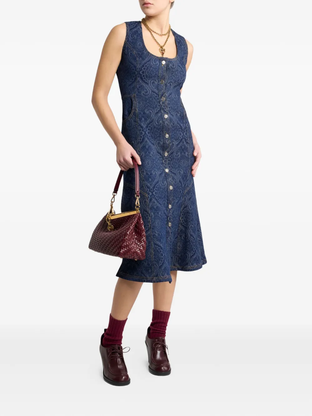 ETRO Denim jurk met paisley-print - Blauw