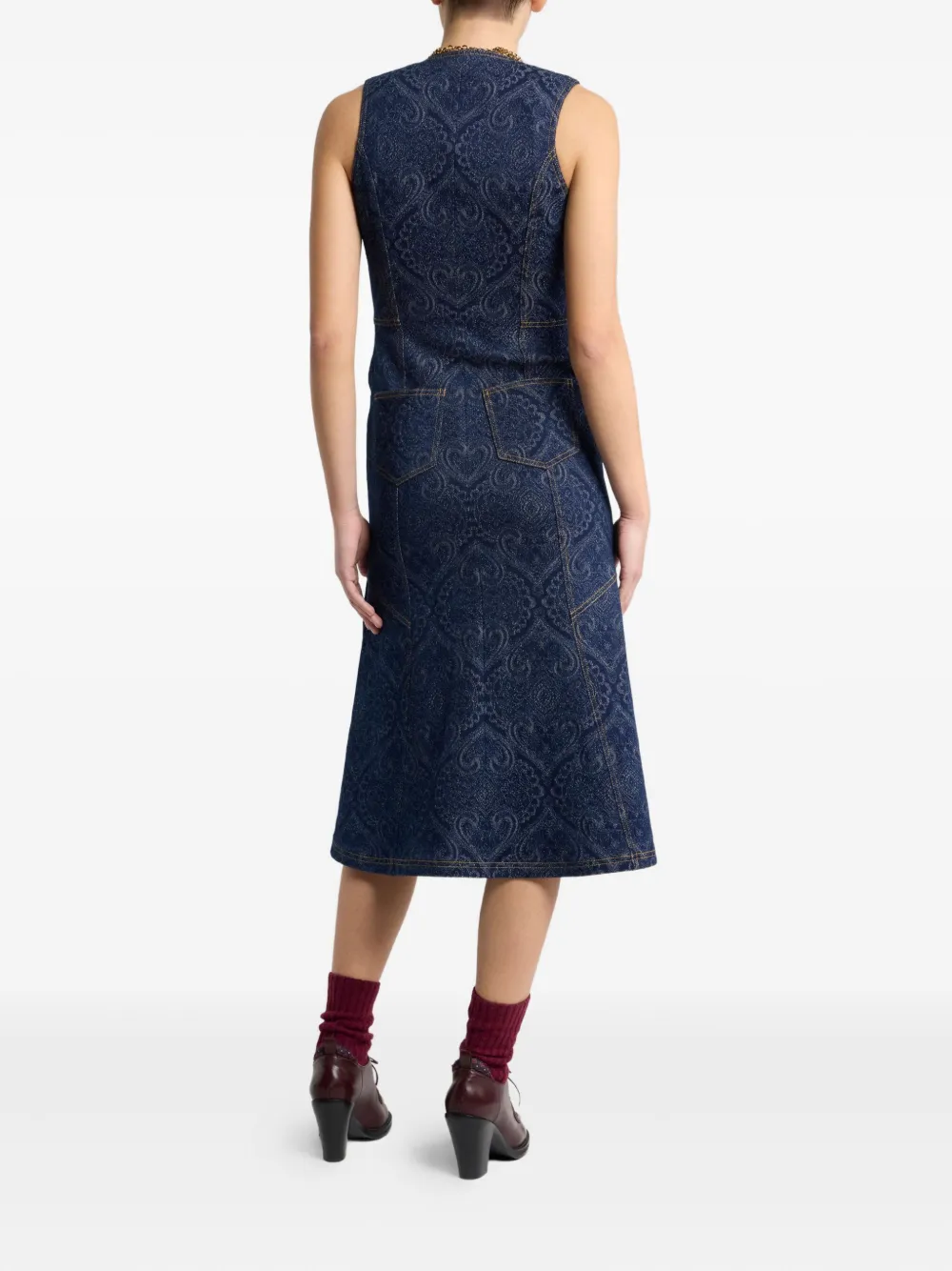Etro Paisley-print Denim Dress In Blue