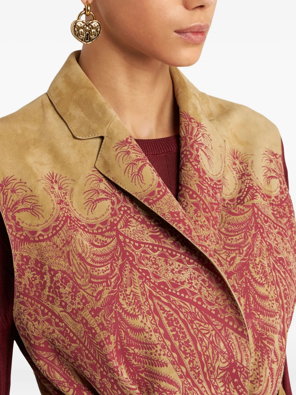 Etro Paisley-print Suede Waistcoat In Brown