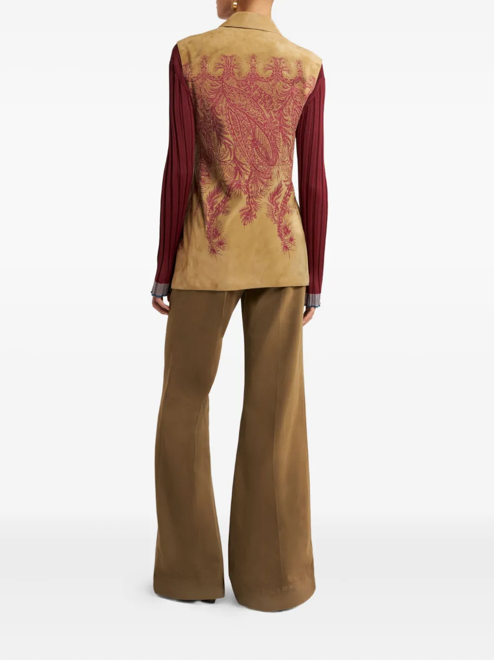 Etro Paisley-print Suede Waistcoat In Brown