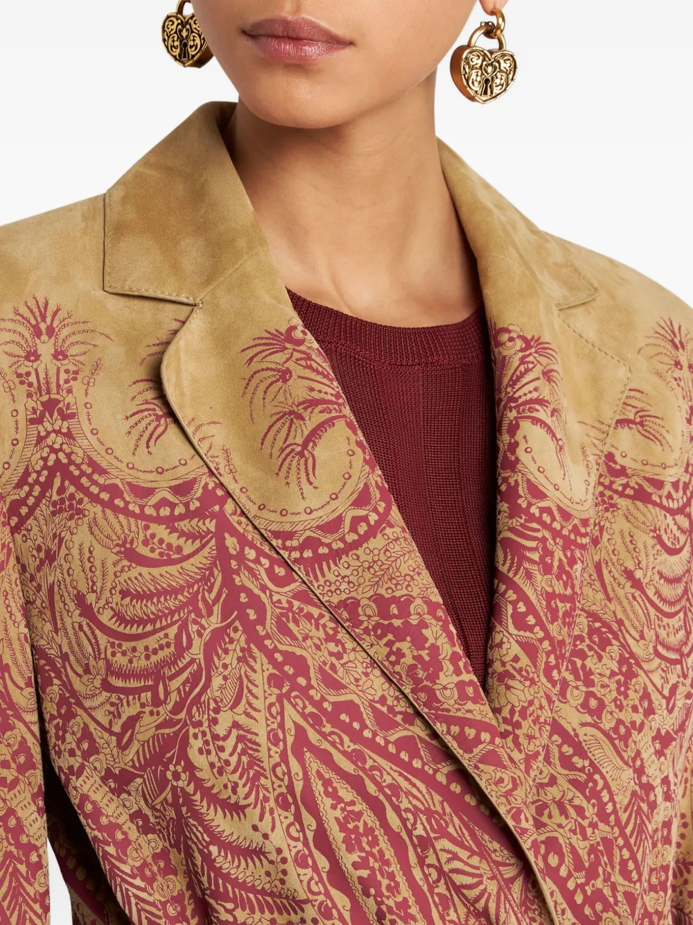 ETRO Leren jas met paisley-print Bruin