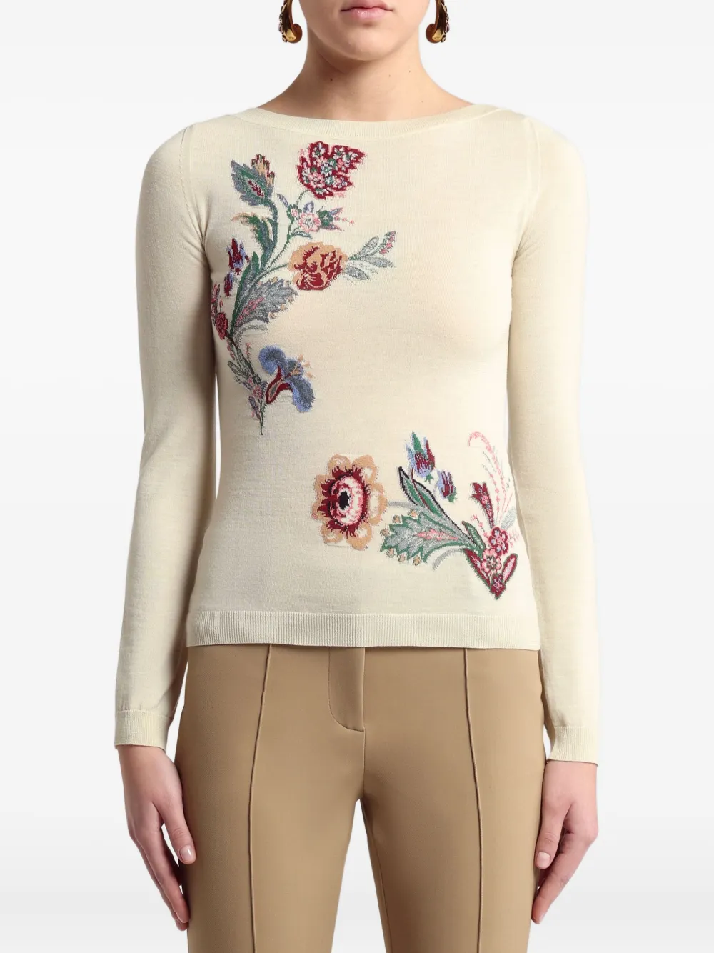 ETRO Trui met bloemjacquard Beige