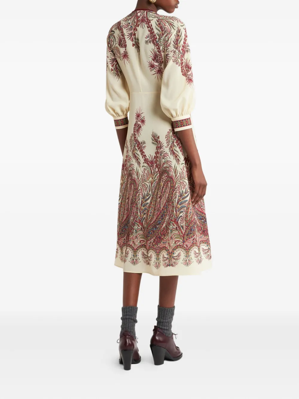 ETRO Midi-jurk met paisley-print en knoopdetail Beige